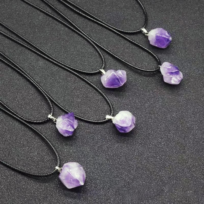 1pc Amethyst Healing Natural Stone Irregularity Crystal Silver Chain Necklace Charms Pendant Necklace