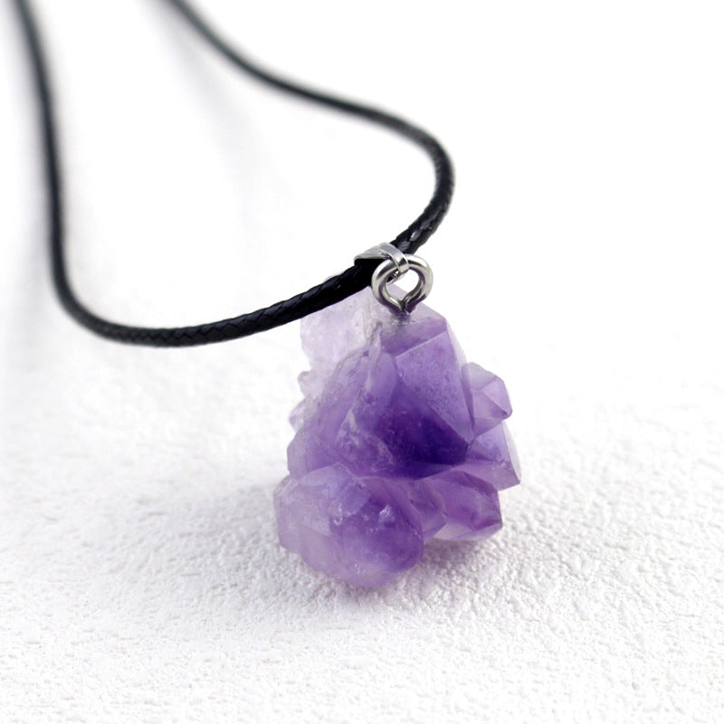 1pc Amethyst Healing Natural Stone Irregularity Crystal Silver Chain Necklace Charms Pendant Necklace