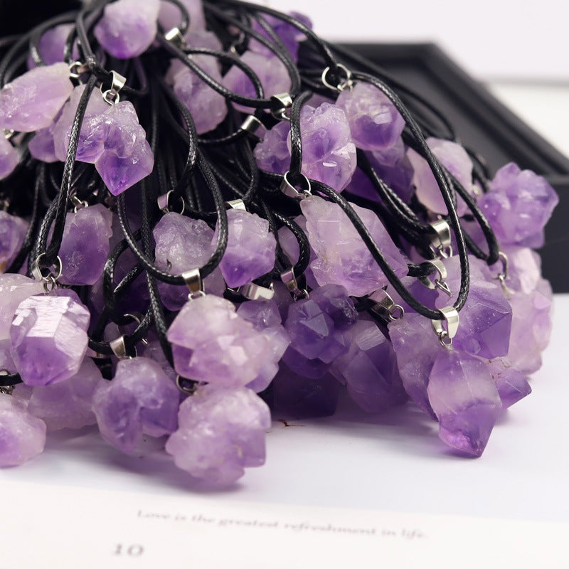 1pc Amethyst Healing Natural Stone Irregularity Crystal Silver Chain Necklace Charms Pendant Necklace