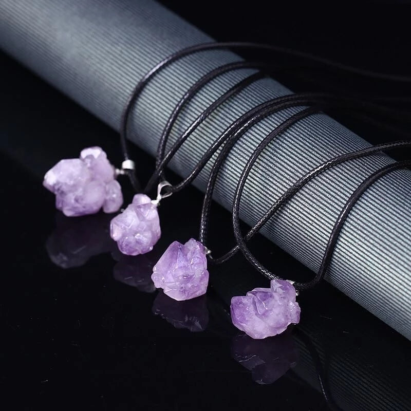 1pc Amethyst Healing Natural Stone Irregularity Crystal Silver Chain Necklace Charms Pendant Necklace