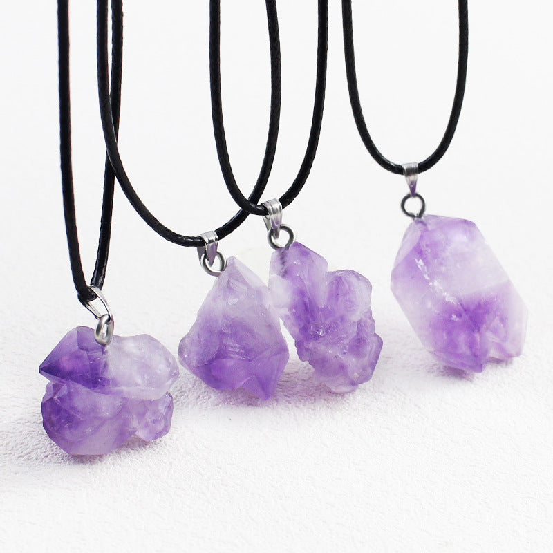 1pc Amethyst Healing Natural Stone Irregularity Crystal Silver Chain Necklace Charms Pendant Necklace