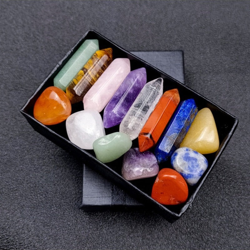 14pcs Pointed Quartz Crystal,Chakra Healing Stones And Crystals Set,Hexagon Rose Quartz Gems For Meditation Bedroom Decor,Unique Gift Box Design