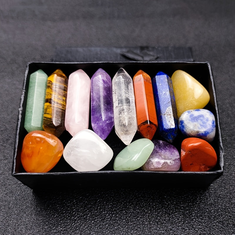 14pcs Pointed Quartz Crystal,Chakra Healing Stones And Crystals Set,Hexagon Rose Quartz Gems For Meditation Bedroom Decor,Unique Gift Box Design