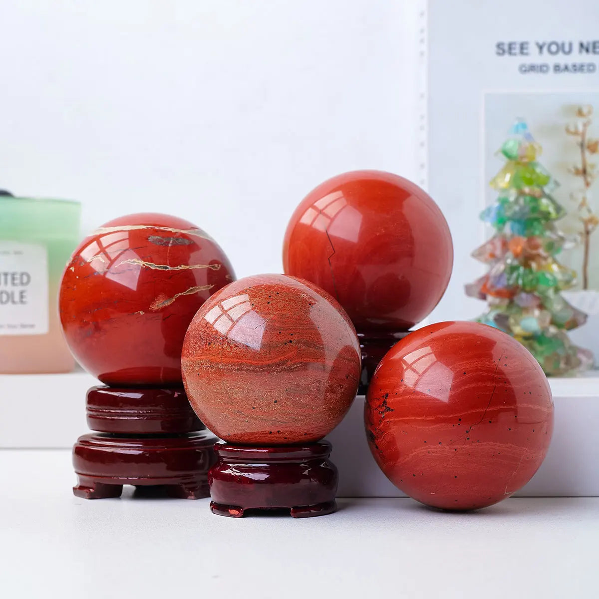 Natural Crystal Red jasper Sphere