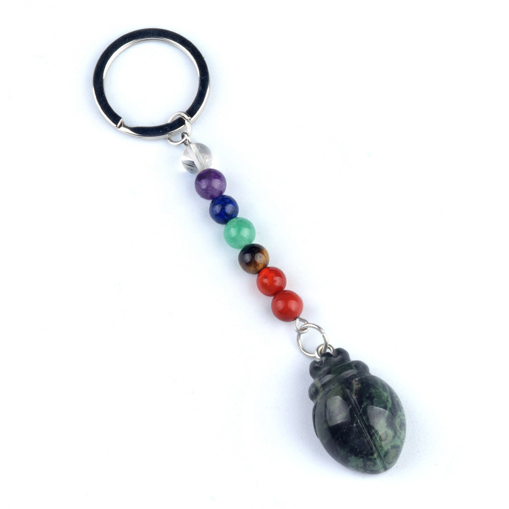 1959-Colorful crystal stone beetle keychain, chakra jewelry pendant, small animal keychain pendant