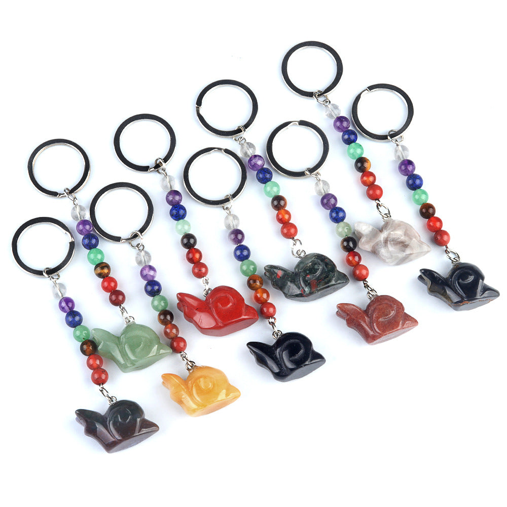1962-Colorful crystal stone snail keychain, chakra jewelry pendant, small animal keychain pendant