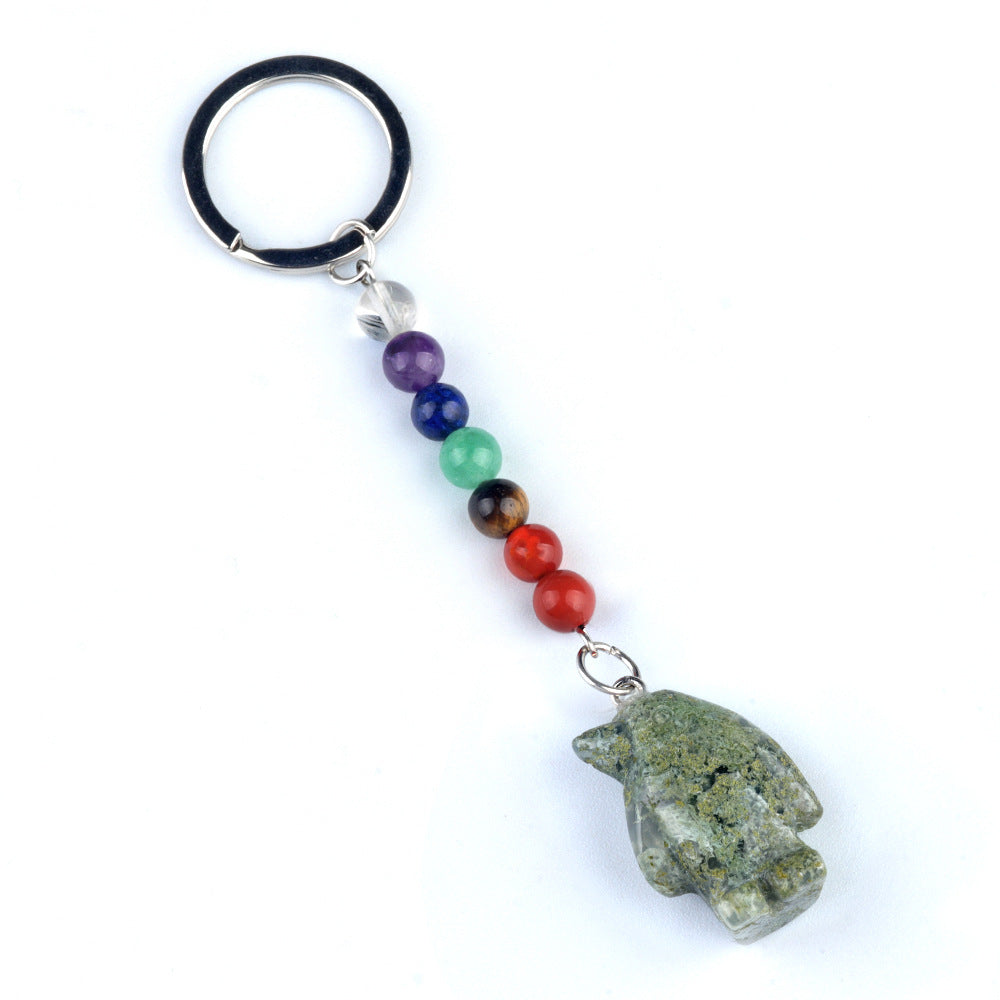 1961-Colorful crystal stone penguin keychain, chakra jewelry pendant, small animal keychain pendant