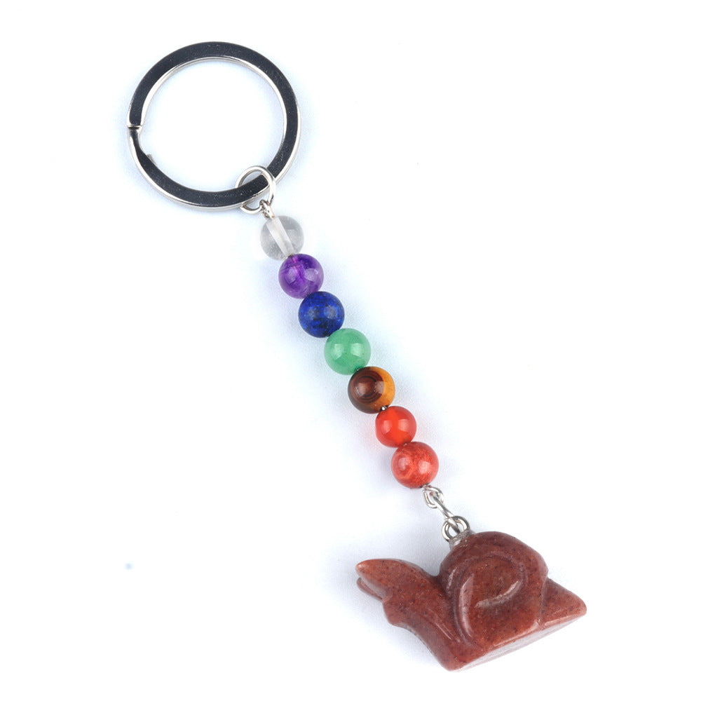 1962-Colorful crystal stone snail keychain, chakra jewelry pendant, small animal keychain pendant