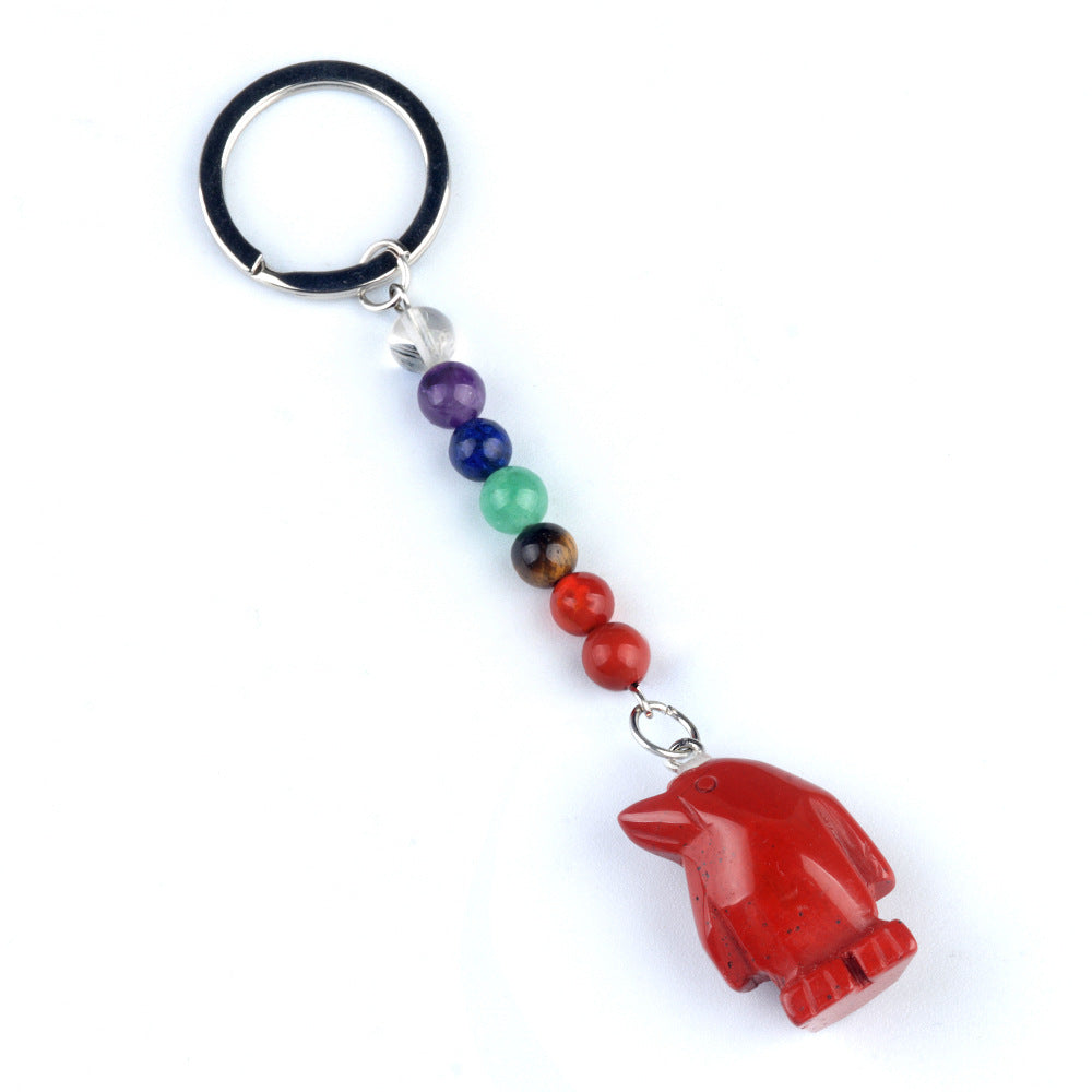1961-Colorful crystal stone penguin keychain, chakra jewelry pendant, small animal keychain pendant