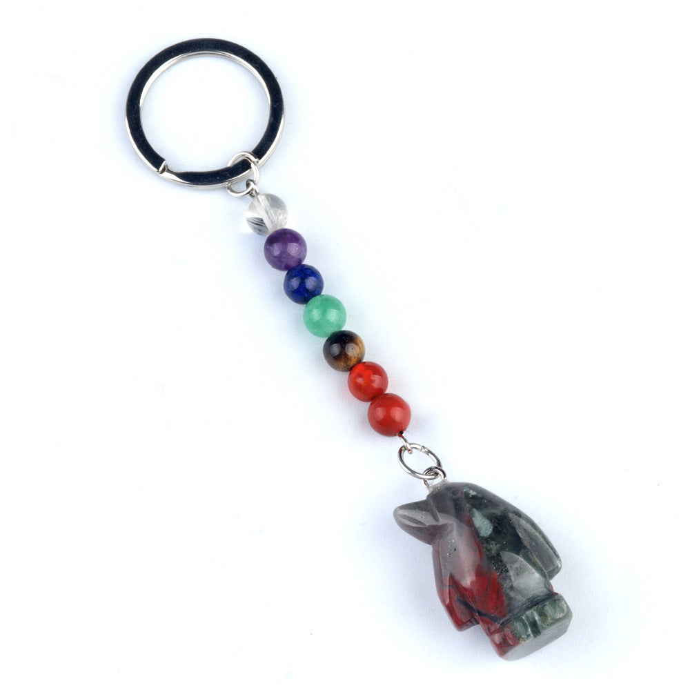 1961-Colorful crystal stone penguin keychain, chakra jewelry pendant, small animal keychain pendant
