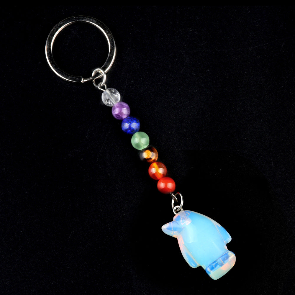 1961-Colorful crystal stone penguin keychain, chakra jewelry pendant, small animal keychain pendant
