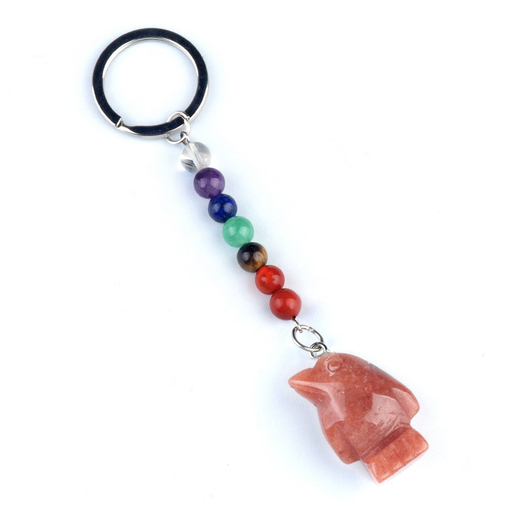1961-Colorful crystal stone penguin keychain, chakra jewelry pendant, small animal keychain pendant