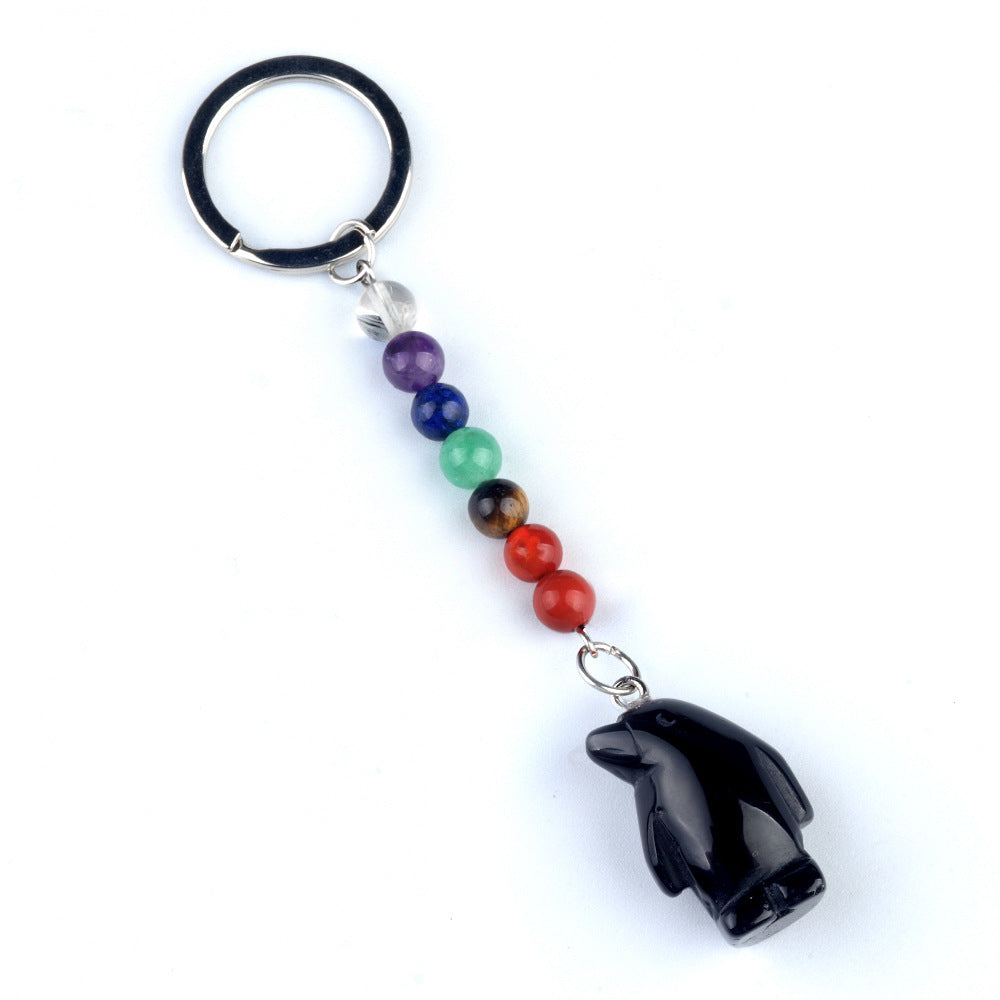 1961-Colorful crystal stone penguin keychain, chakra jewelry pendant, small animal keychain pendant
