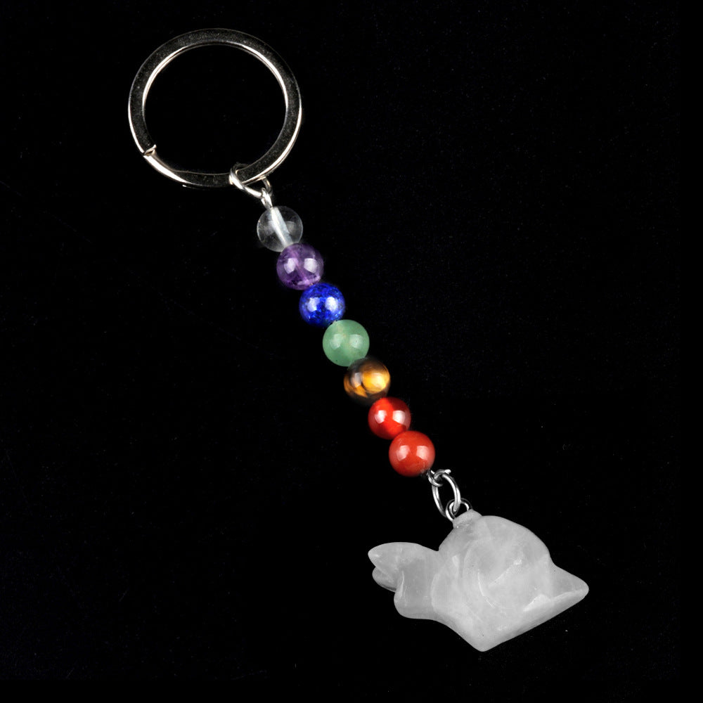 1962-Colorful crystal stone snail keychain, chakra jewelry pendant, small animal keychain pendant