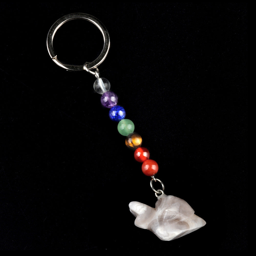 1962-Colorful crystal stone snail keychain, chakra jewelry pendant, small animal keychain pendant