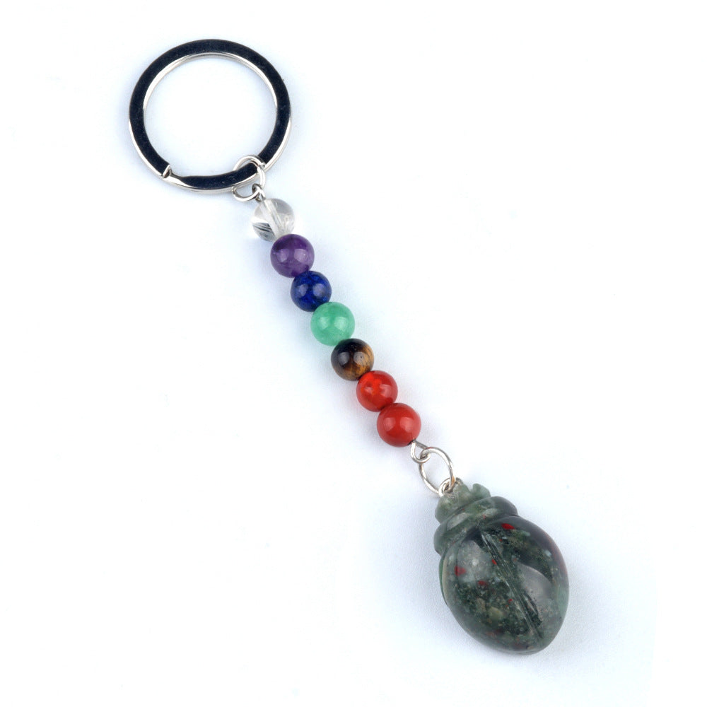 1959-Colorful crystal stone beetle keychain, chakra jewelry pendant, small animal keychain pendant