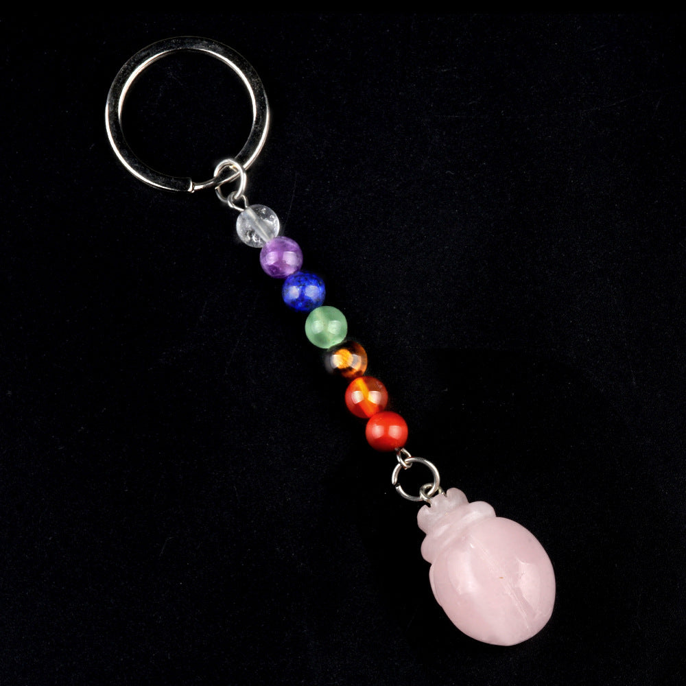 1959-Colorful crystal stone beetle keychain, chakra jewelry pendant, small animal keychain pendant