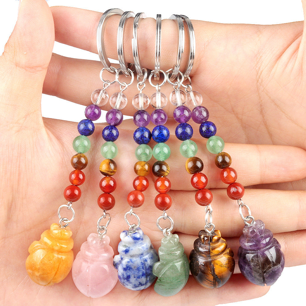 1959-Colorful crystal stone beetle keychain, chakra jewelry pendant, small animal keychain pendant