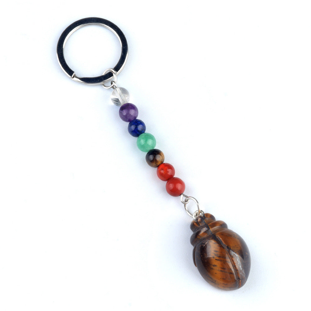 1959-Colorful crystal stone beetle keychain, chakra jewelry pendant, small animal keychain pendant