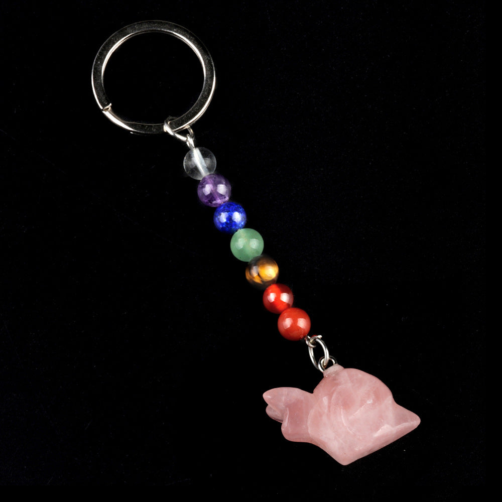 1962-Colorful crystal stone snail keychain, chakra jewelry pendant, small animal keychain pendant