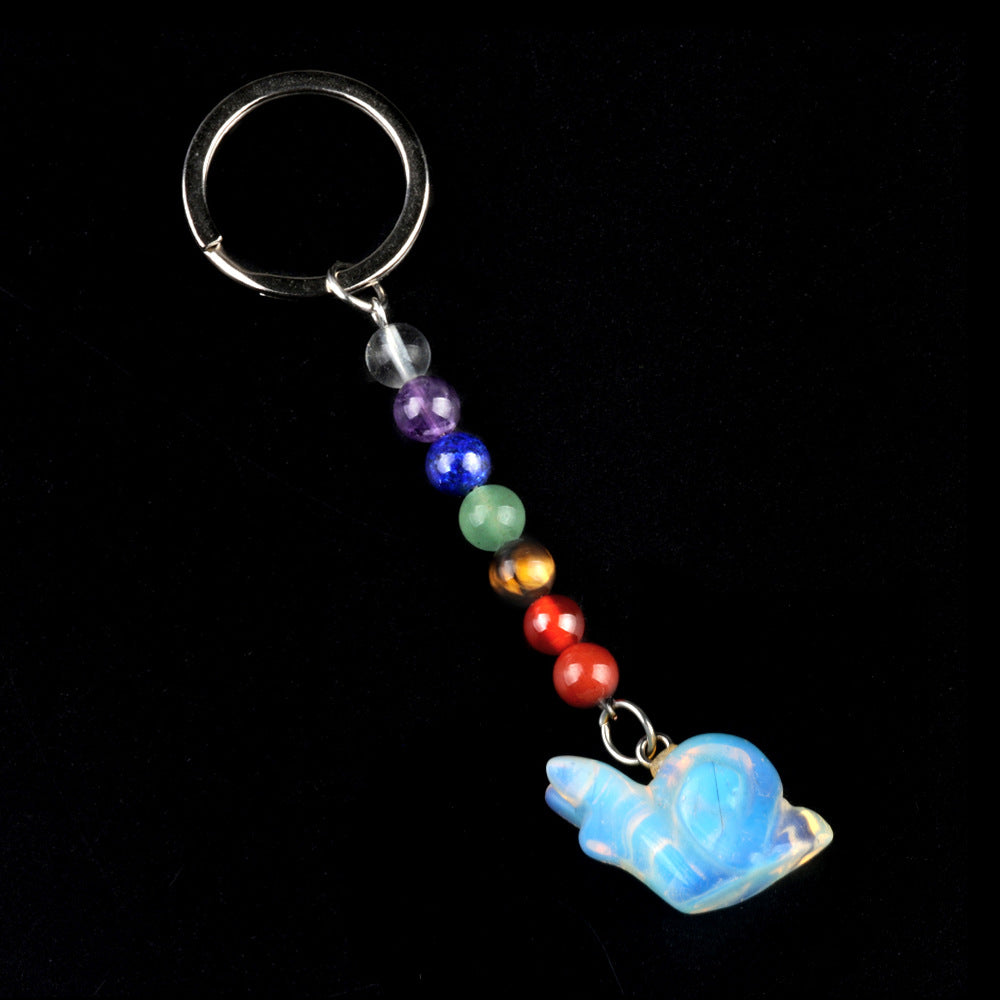 1962-Colorful crystal stone snail keychain, chakra jewelry pendant, small animal keychain pendant