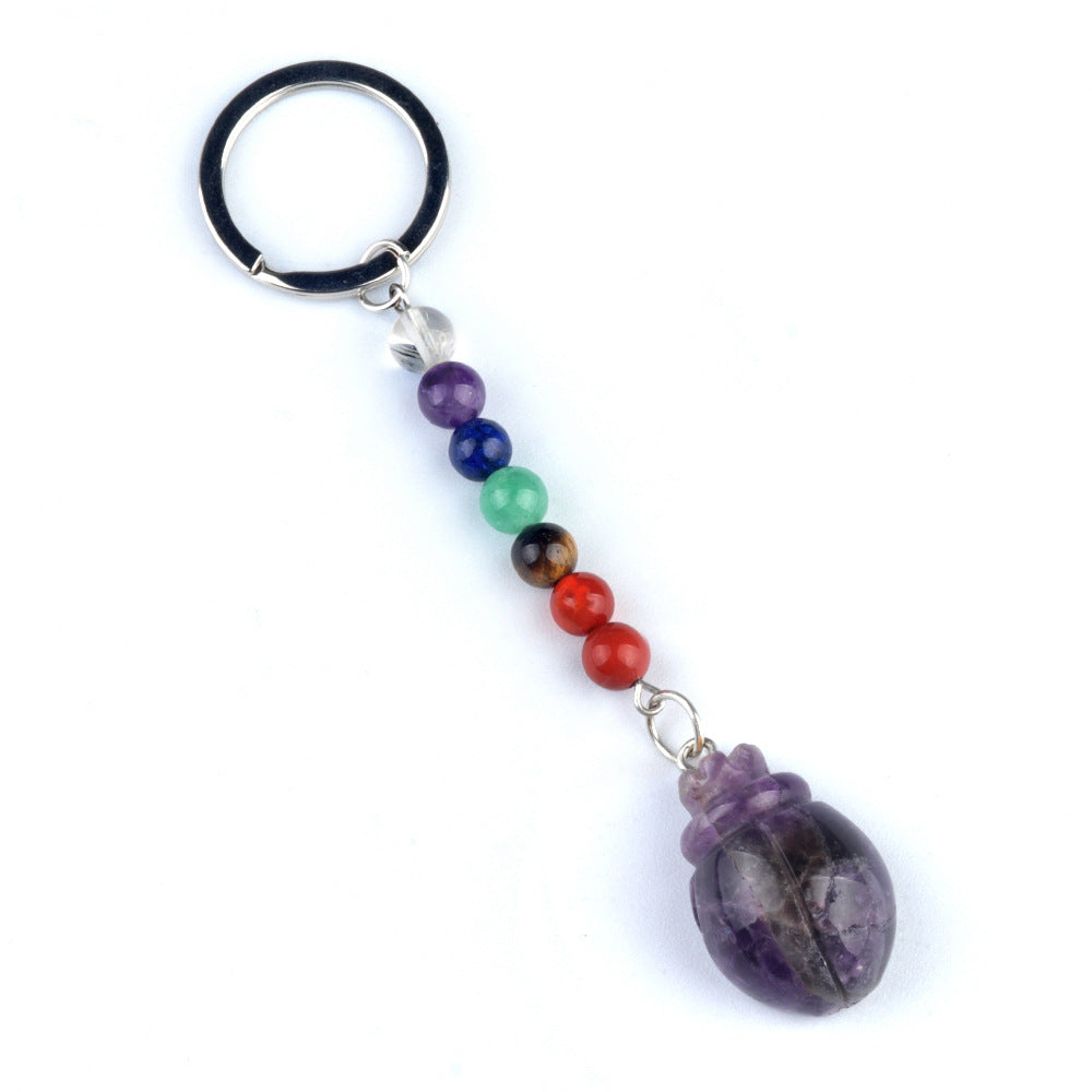 1959-Colorful crystal stone beetle keychain, chakra jewelry pendant, small animal keychain pendant