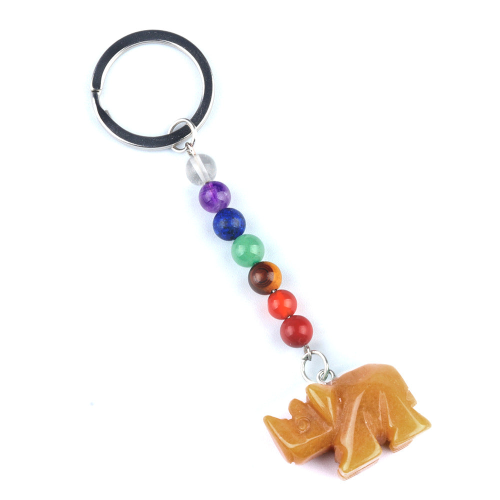 1960-Colorful crystal stone rhinoceros keychain, chakra jewelry pendant, small animal keychain pendant