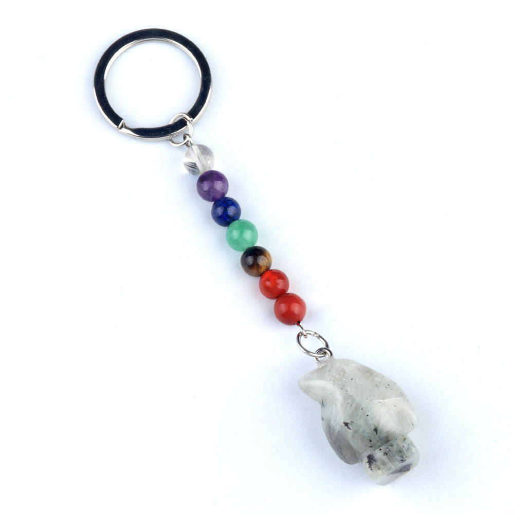 1961-Colorful crystal stone penguin keychain, chakra jewelry pendant, small animal keychain pendant