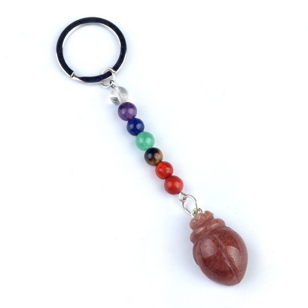 1959-Colorful crystal stone beetle keychain, chakra jewelry pendant, small animal keychain pendant