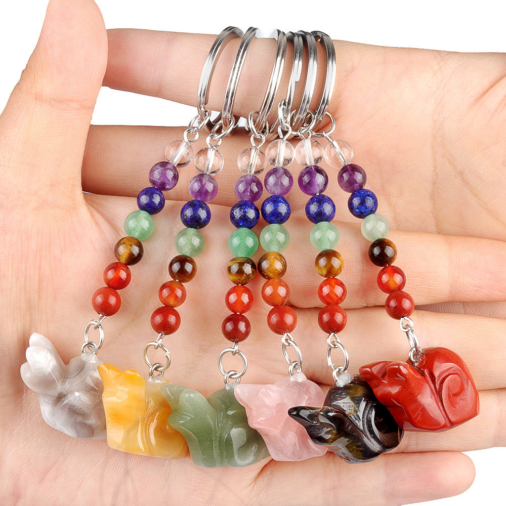 1962-Colorful crystal stone snail keychain, chakra jewelry pendant, small animal keychain pendant