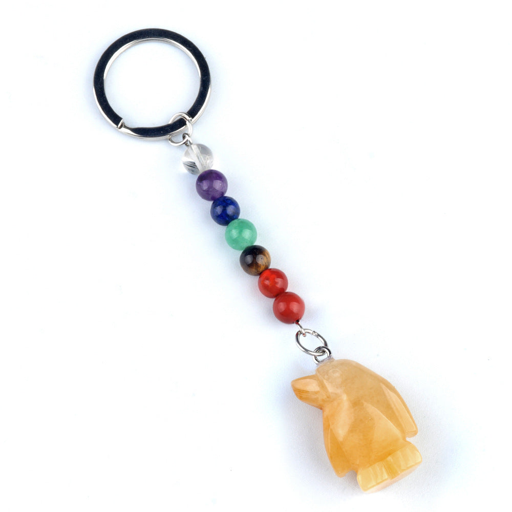 1961-Colorful crystal stone penguin keychain, chakra jewelry pendant, small animal keychain pendant