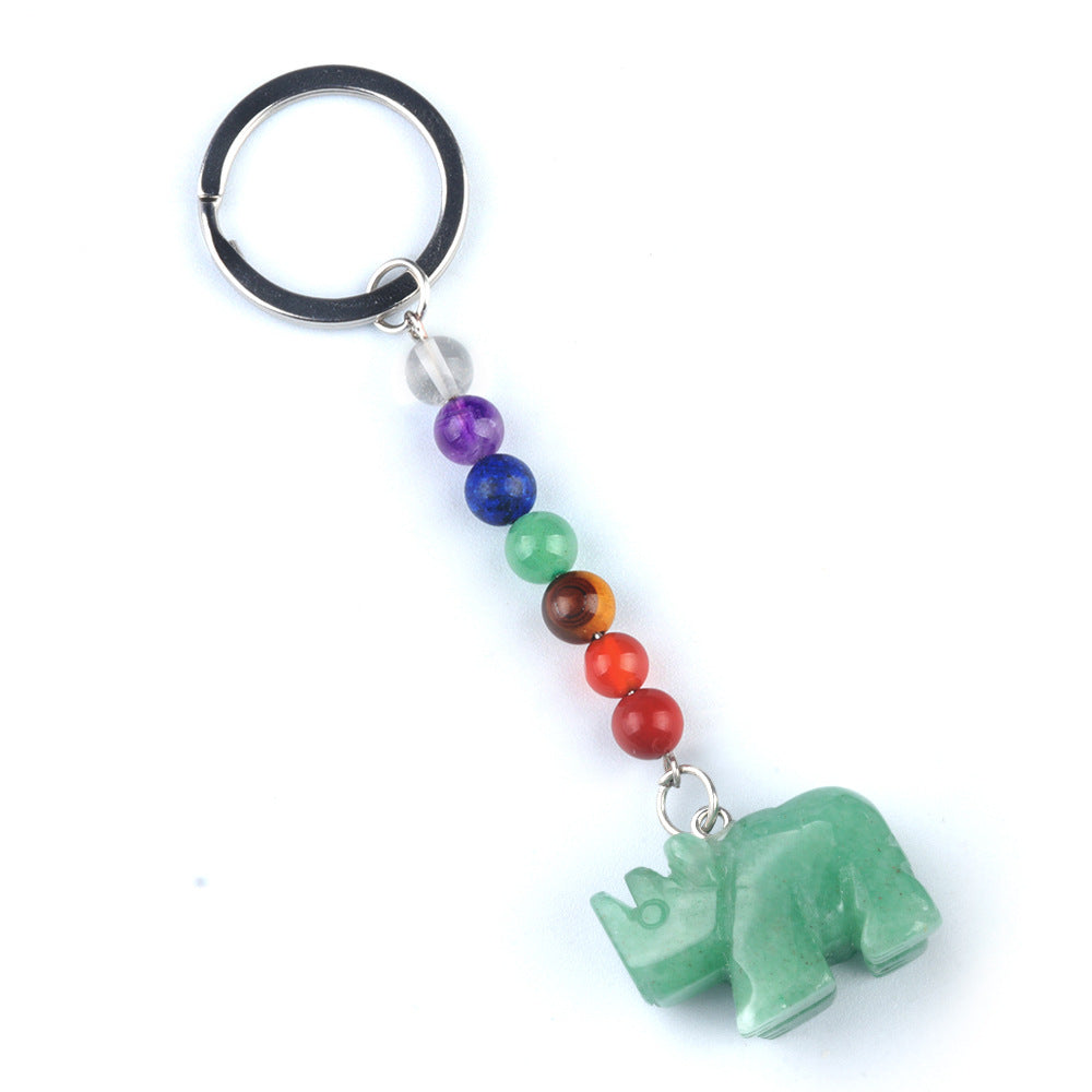 1960-Colorful crystal stone rhinoceros keychain, chakra jewelry pendant, small animal keychain pendant