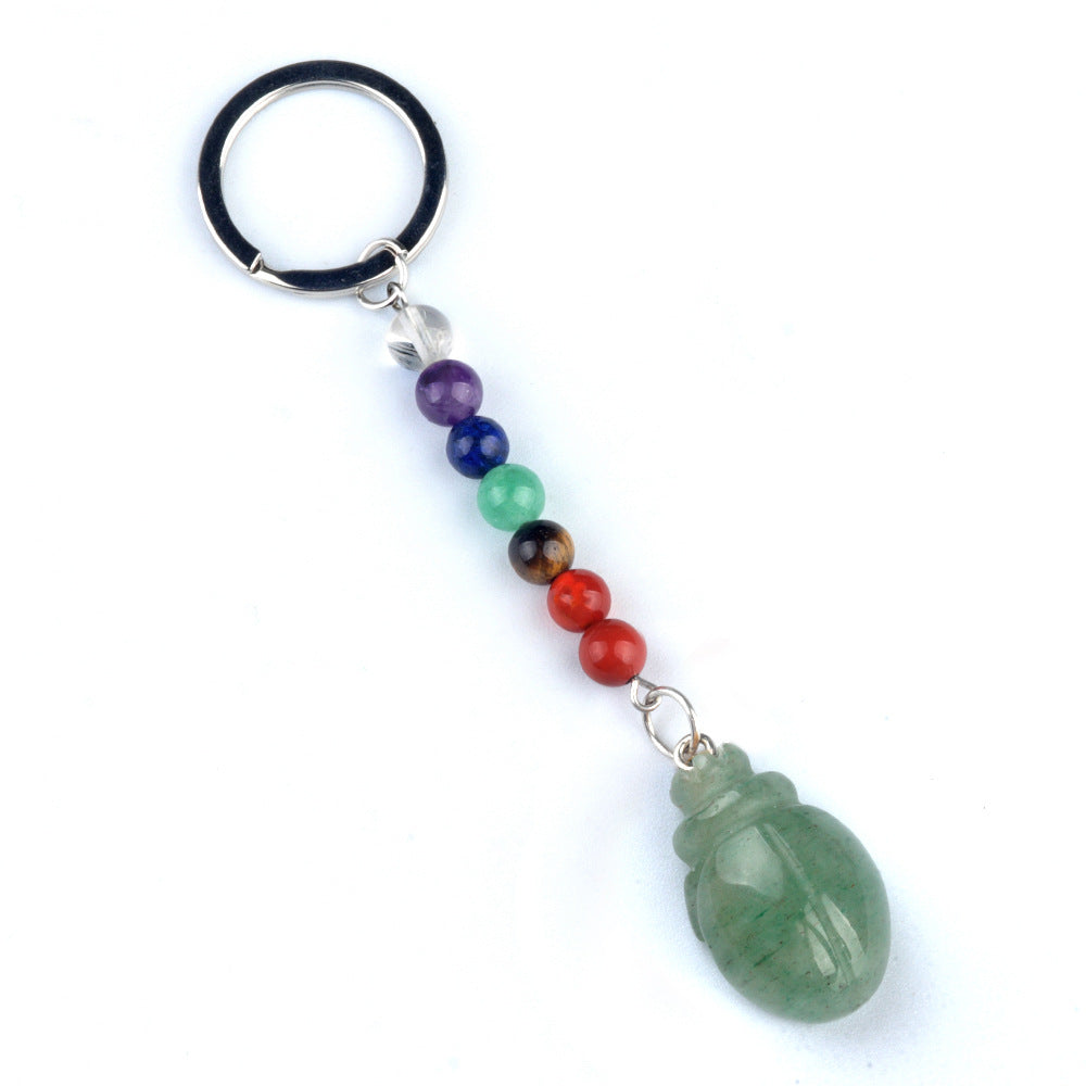 1959-Colorful crystal stone beetle keychain, chakra jewelry pendant, small animal keychain pendant