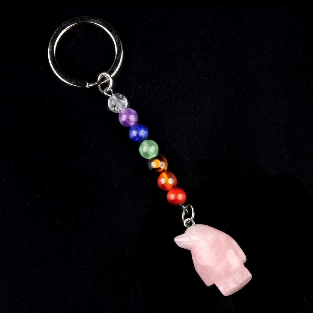 1961-Colorful crystal stone penguin keychain, chakra jewelry pendant, small animal keychain pendant