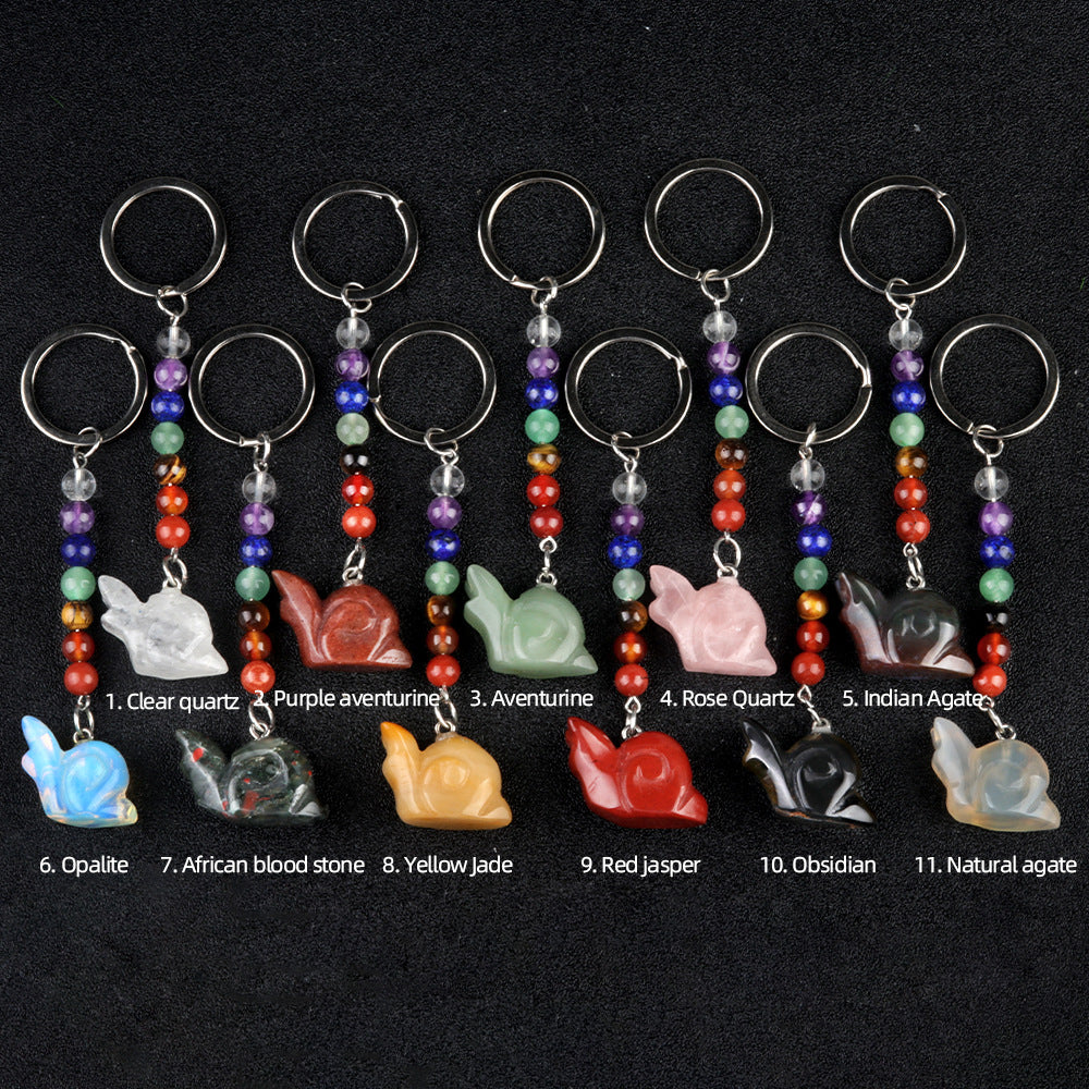1962-Colorful crystal stone snail keychain, chakra jewelry pendant, small animal keychain pendant
