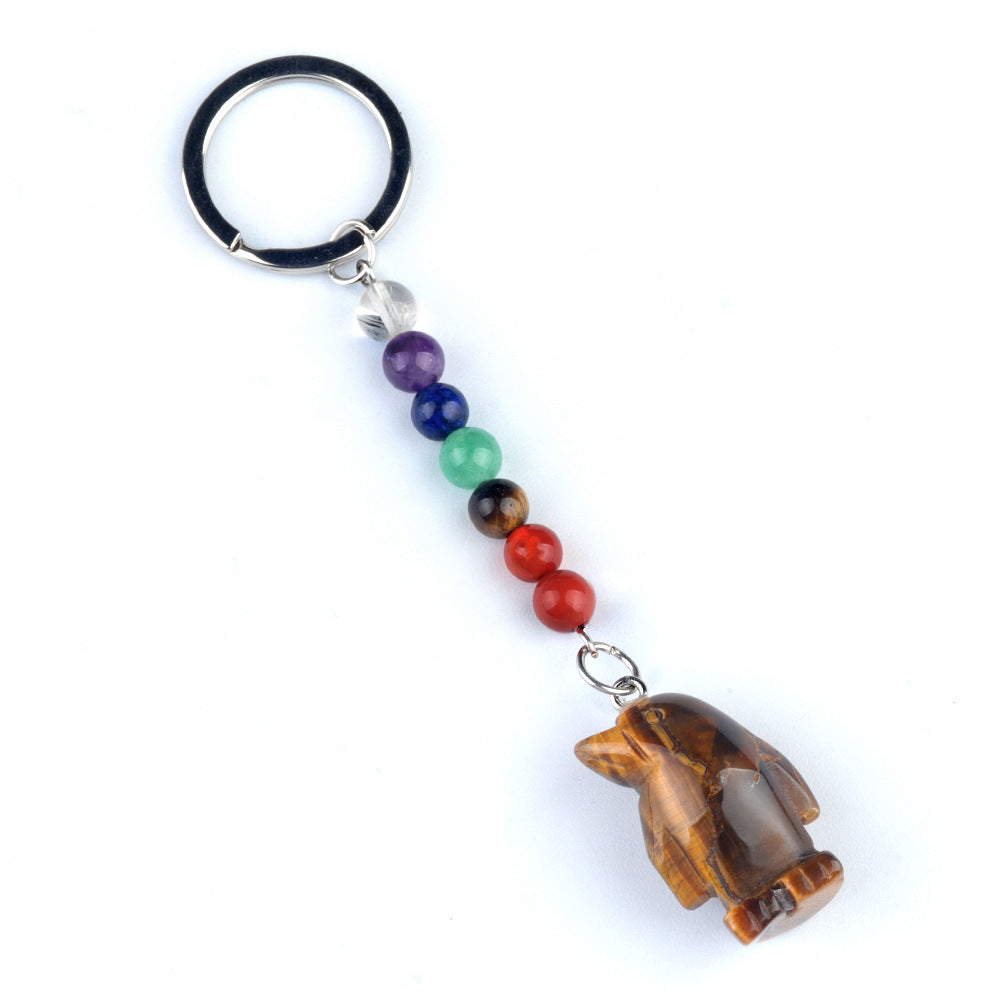 1961-Colorful crystal stone penguin keychain, chakra jewelry pendant, small animal keychain pendant