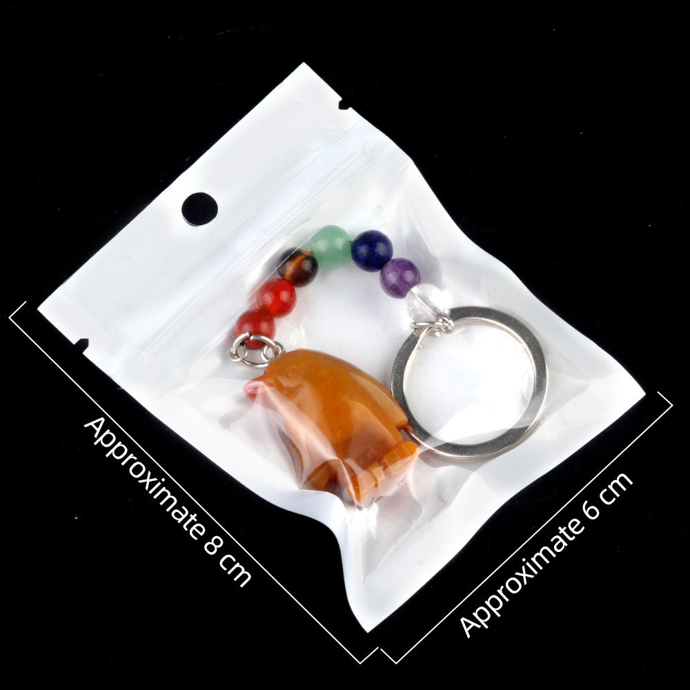 1961-Colorful crystal stone penguin keychain, chakra jewelry pendant, small animal keychain pendant