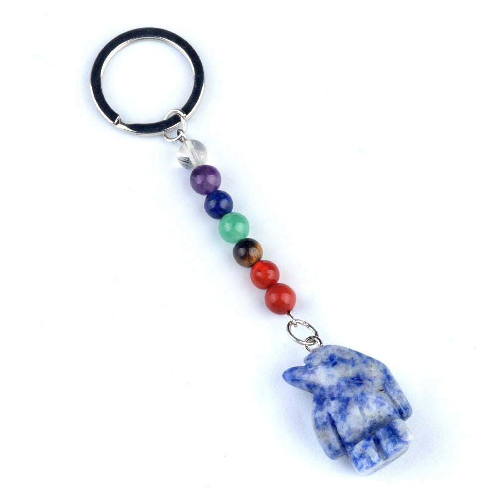 1961-Colorful crystal stone penguin keychain, chakra jewelry pendant, small animal keychain pendant