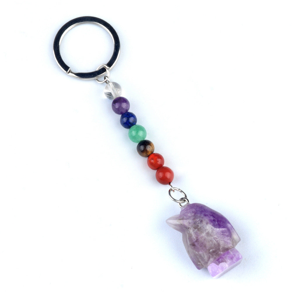 1961-Colorful crystal stone penguin keychain, chakra jewelry pendant, small animal keychain pendant