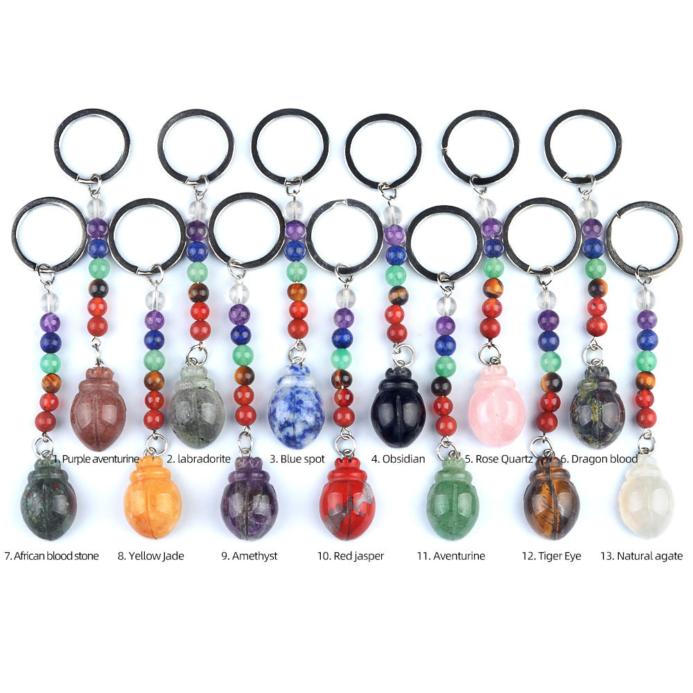 1959-Colorful crystal stone beetle keychain, chakra jewelry pendant, small animal keychain pendant
