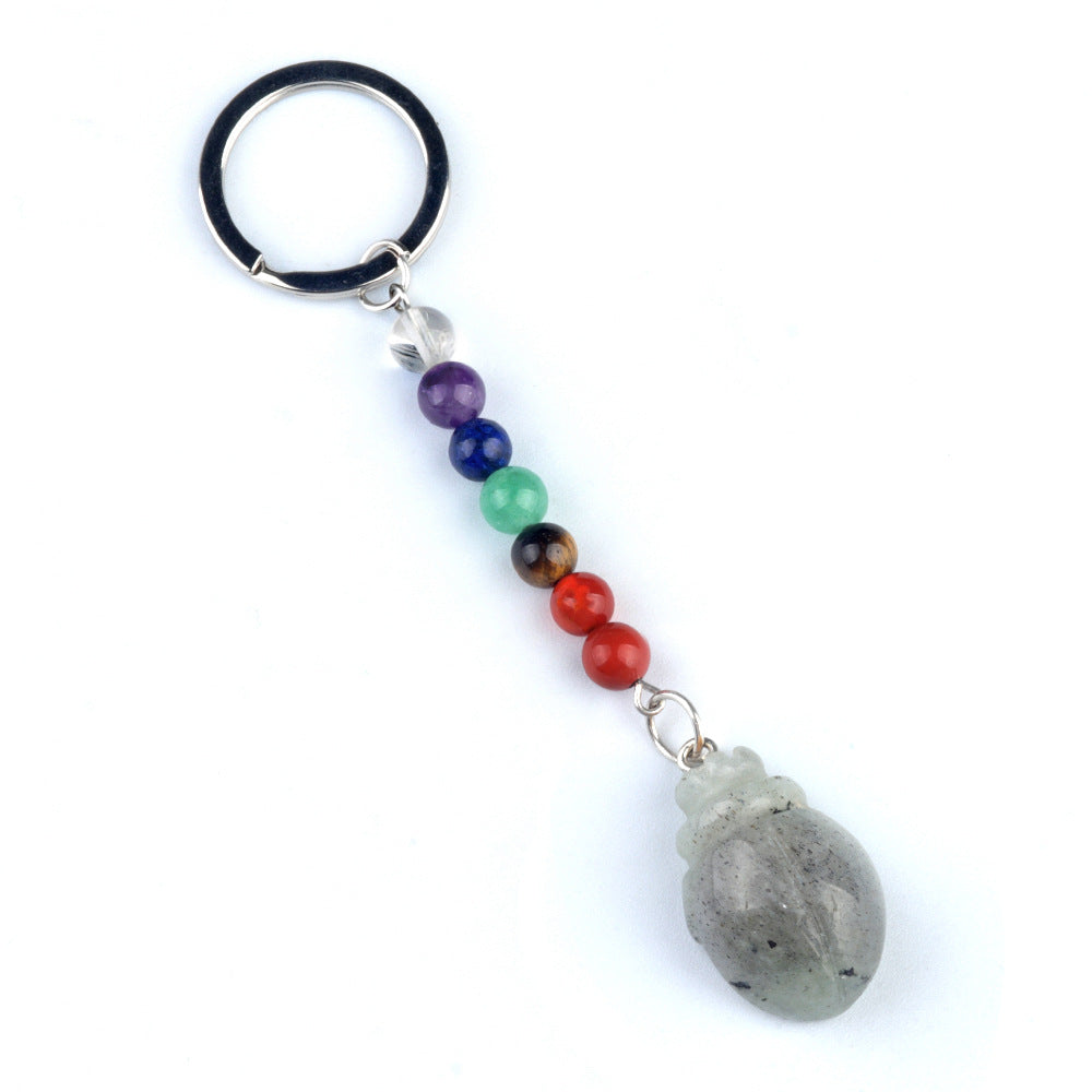 1959-Colorful crystal stone beetle keychain, chakra jewelry pendant, small animal keychain pendant