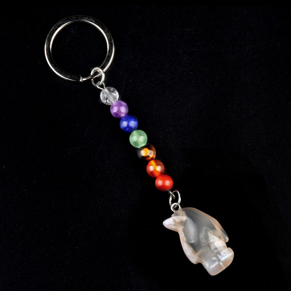 1961-Colorful crystal stone penguin keychain, chakra jewelry pendant, small animal keychain pendant