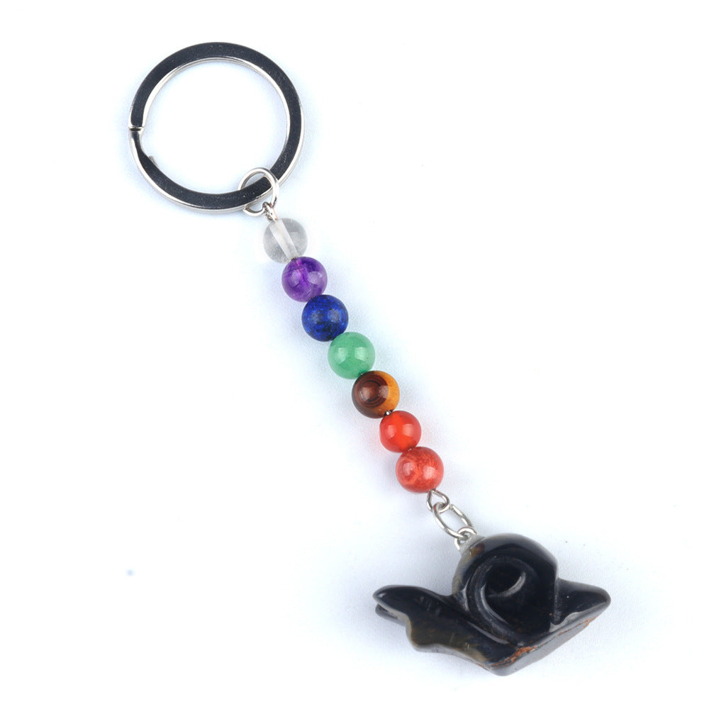 1962-Colorful crystal stone snail keychain, chakra jewelry pendant, small animal keychain pendant