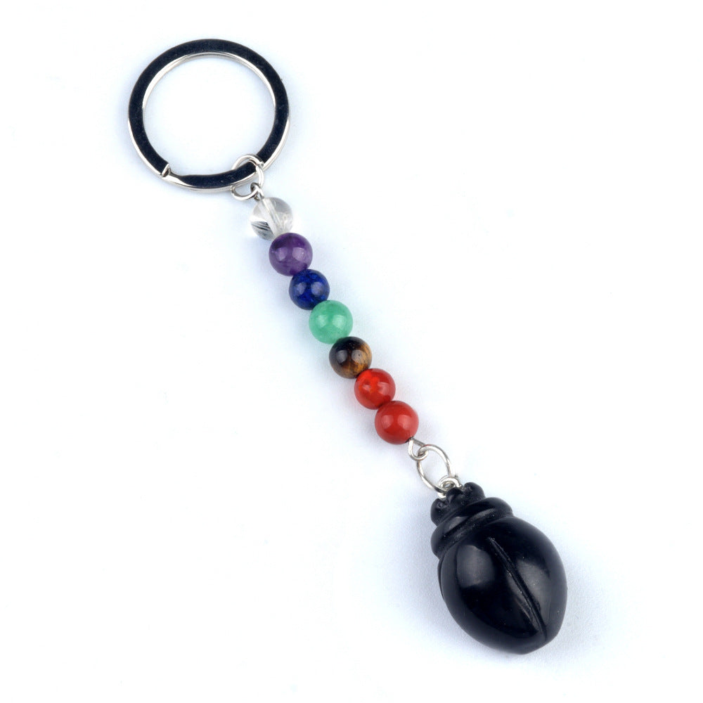 1959-Colorful crystal stone beetle keychain, chakra jewelry pendant, small animal keychain pendant
