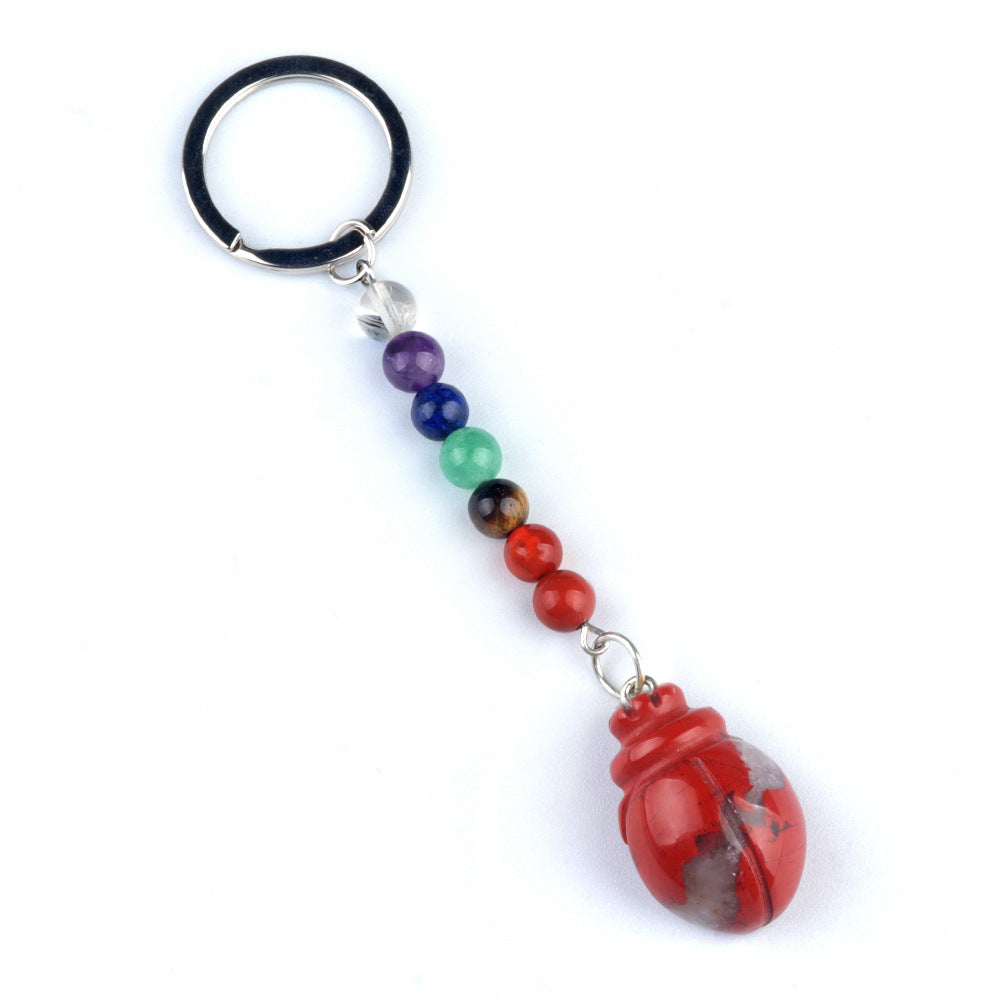 1959-Colorful crystal stone beetle keychain, chakra jewelry pendant, small animal keychain pendant