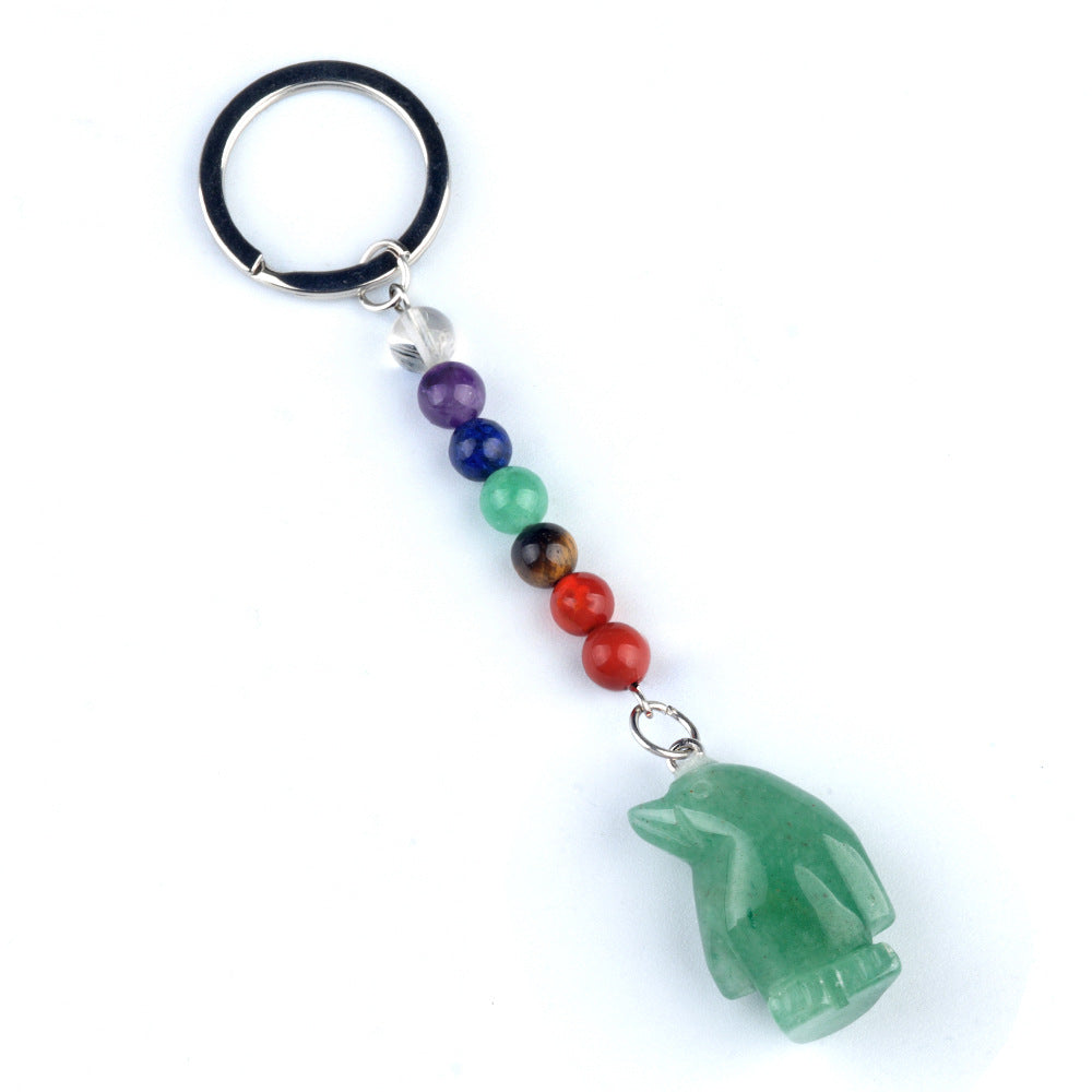 1961-Colorful crystal stone penguin keychain, chakra jewelry pendant, small animal keychain pendant