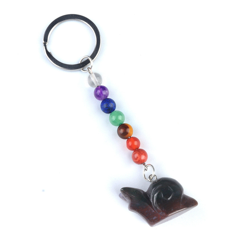 1962-Colorful crystal stone snail keychain, chakra jewelry pendant, small animal keychain pendant